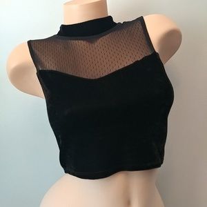UO Tela Black Velvet  & Mesh Crop Top  Small